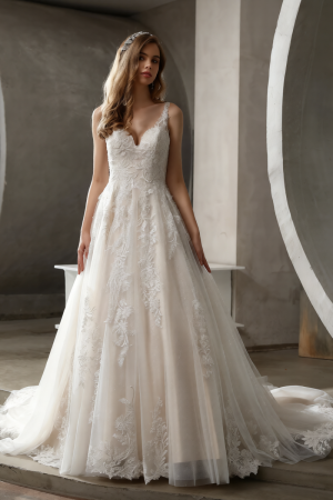 Stunning Tulle Lace Glitter Tulle Ballgown Wedding Dress