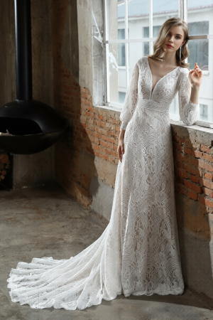 Unique Plunging V-neck Lace Bohemian wedding Dress