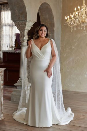 Exquisite Plus-Size Fit and Flare Wedding Dress with Unique Pleat Design