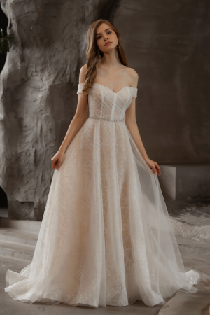 Shimmer Off-the-shoulder Neckline A-line Tulle Wedding Dress