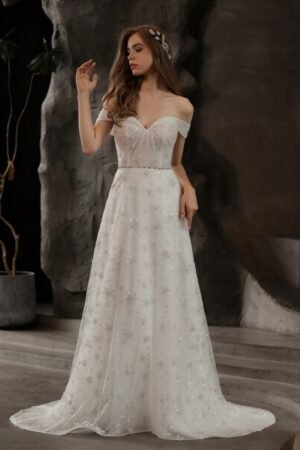 Sparkly Beaded Lace A-Line Off the Shoulder Wedding Dress