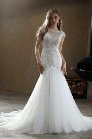 Illusion Bateau Neckline Beaded Mermaid Wedding Dress