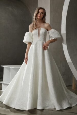 Clean Strapless Satin Jacquard Wedding Dress