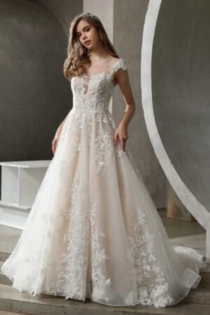 Illusion Neckline Beaded Lace A-line Wedding Dress