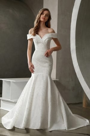 Off the Shoulder Mermaid Chapel Train Wedding Dress