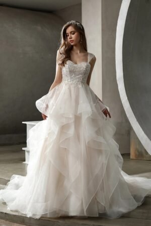 Dreamy Beaded Tulle Ruffled Ballgown Wedding Dress