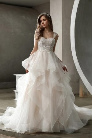 Dreamy Beaded Tulle Ruffled Ballgown Wedding Dress