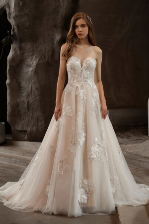 Off-the-Shoulder Romantic Ballgown Glamorous Floral Motifs Wedding Dress