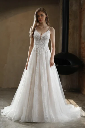 Beaded A-Line Spaghetti Straps Wedding Dress
